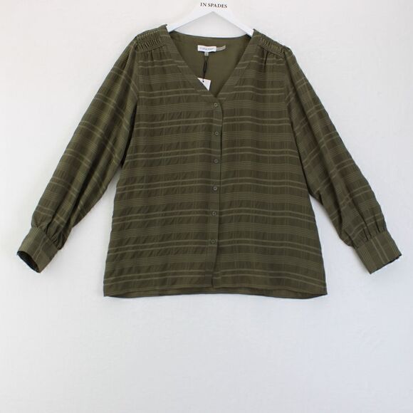 Calvin Klein Plaid Puff Shoulder Blouse - Caper - Picture 2 of 3